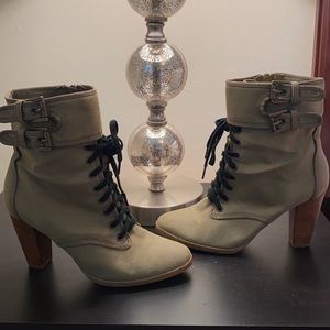 Army green ankle high bootie heels from GAP size 6